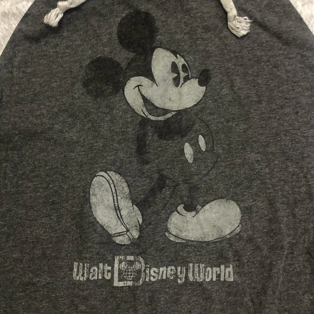 Disney Mickey Mouse grayscale long sleeve hooded baseball t-shirt, medium - Picture 2 of 5